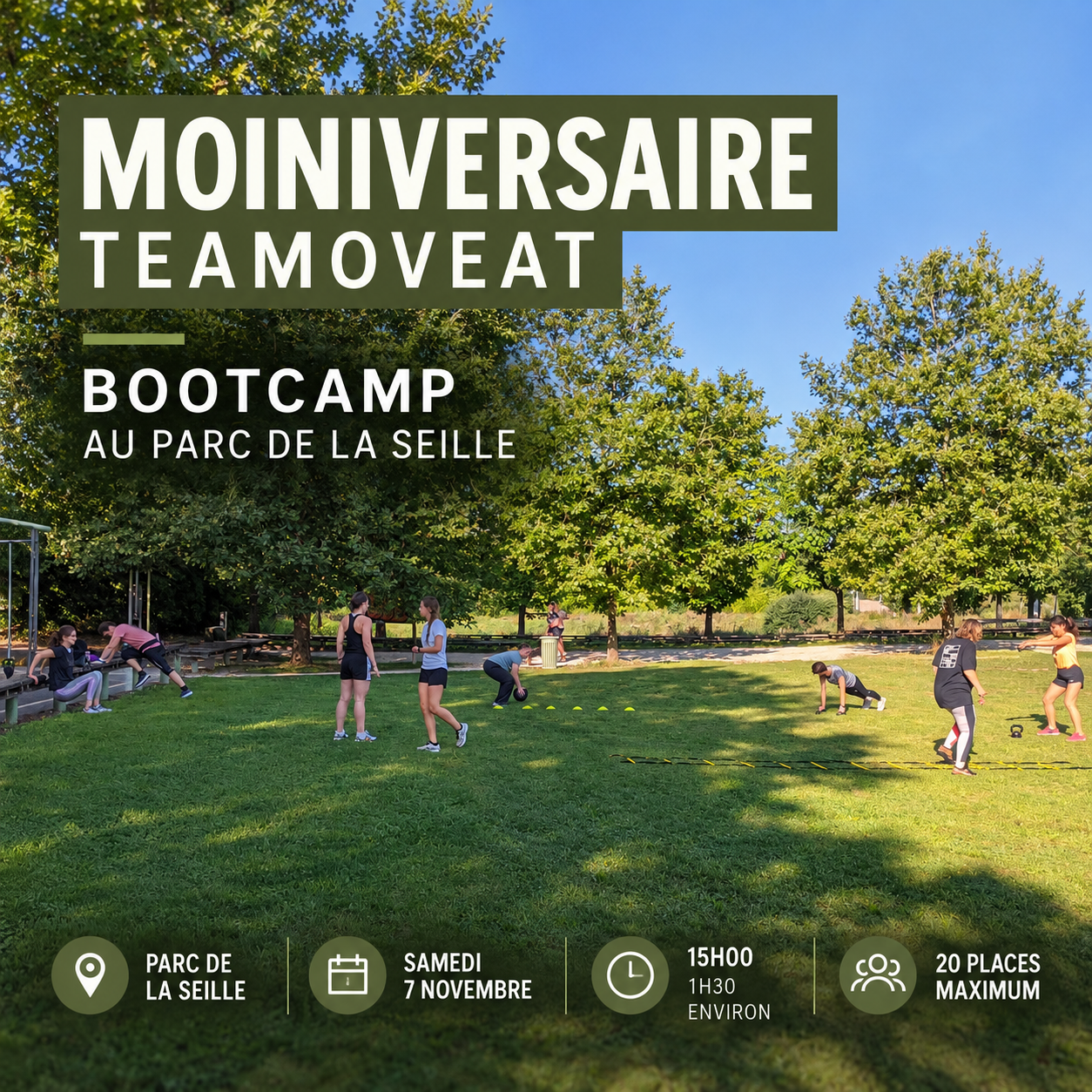 Bootcamp au Parc de la Seille, samedi 7 novembre 2026 à 15h00. Durée : environ 1h30. 20 participants maximum.